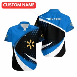 Personalized Logo Walmart Blue Black And White Hawaiian Shirt