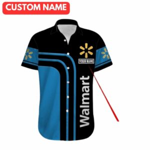 Personalized Logo Walmart In My Heart Stripe Black And Blue Hawaiian Shirt