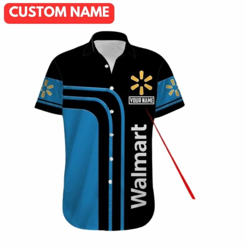 Personalized logo walmart in my heart stripe black and blue hawaiian shirt 1