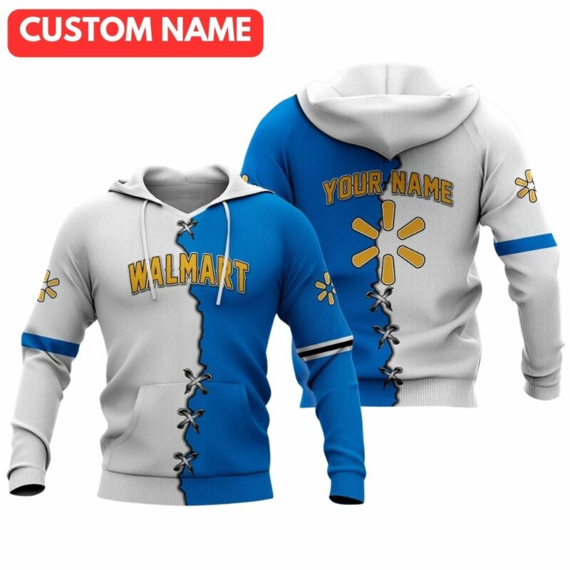 Personalized logo walmart white and blue 3d hoodie 1