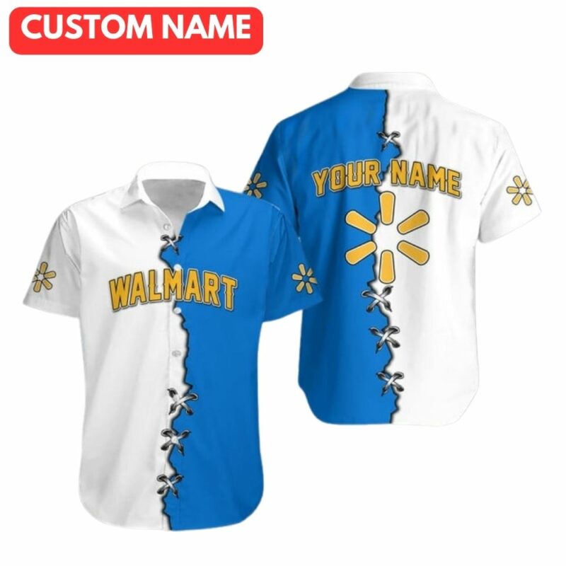Personalized logo walmart white and blue hawaiian shirt 1