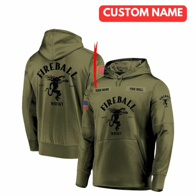Personalized military green fireball whisky 3d hoodie 1