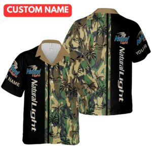 Personalized Natural Light Camo Coconut Tropical Hawaiian Shirt