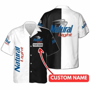 Personalized Natural Light Logo Black And White Hawaiian Shirt