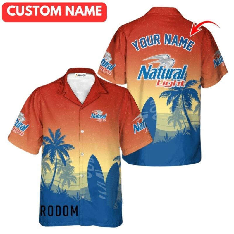 Personalized natural light palm tree surfboard hawaiian shirt 1