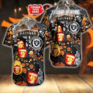 Personalized Skull Death Oakland Pumpkin Halloween Hawaiian Shirt