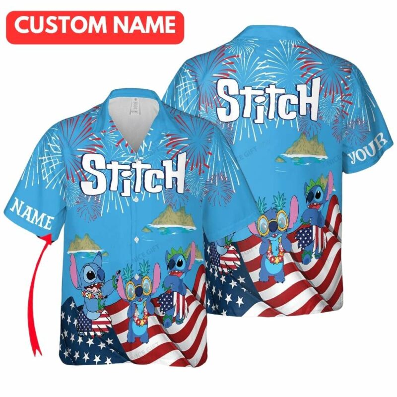 Personalized stitch adventures for 4th of july hawaiian shirt 1