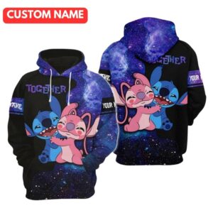 Personalized Stitch And Angel Together All Over Print Hoodie