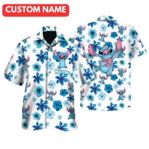 Personalized Stitch Hug Heart Floral Pattern Hawaiian Shirt