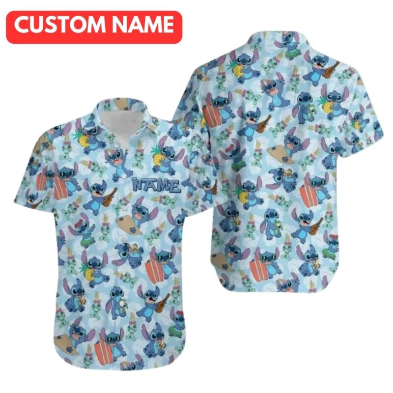 Personalized stitch pineapple summer beach lilo and stitch ohana hawaiian shirt 1
