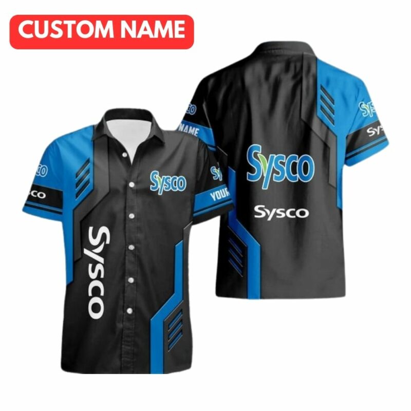 Personalized sysco logo in my heart black and blue funny hawaiian shirt 1