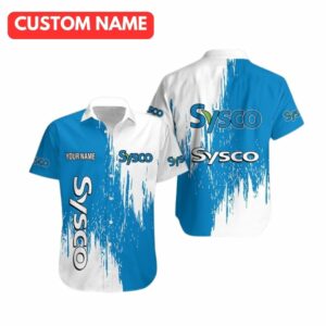 Personalized Sysco Logo In My Heart Blue And White Hawaiian Shirt
