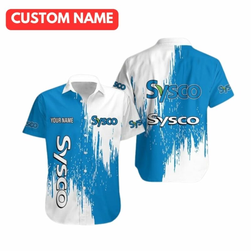 Personalized sysco logo in my heart blue and white hawaiian shirt 1