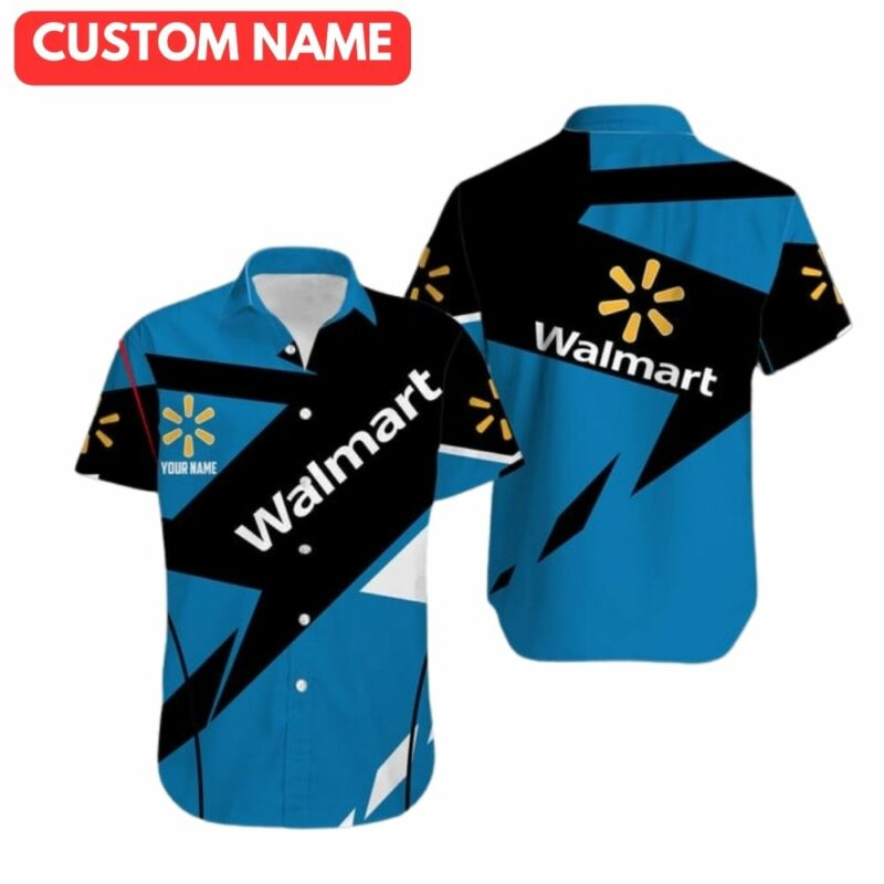 Personalized walmart black and blue logo hawaiian shirt 1