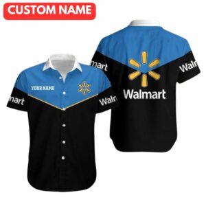 Personalized Walmart In My Heart Black And Blue Hawaiian Shirt