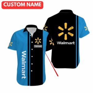 Personalized Walmart In My Heart Black And Blue Stripe Uniform Hawaiian Shirt