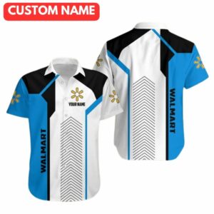 Personalized Walmart In My Heart Black Blue And White Hawaiian Shirt