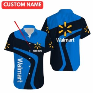 Personalized Walmart In My Heart Blue And Black Hawaiian Shirt