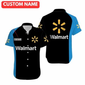Personalized Walmart In My Heart Logo Black And Blue Uniform Hawaiian Shirt