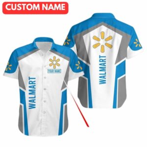 Personalized Walmart In My Heart White And Blue Hawaiian Shirt