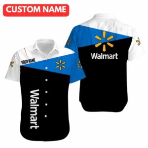 Personalized Walmart Logo Black Blue And White Hawaiian Shirt