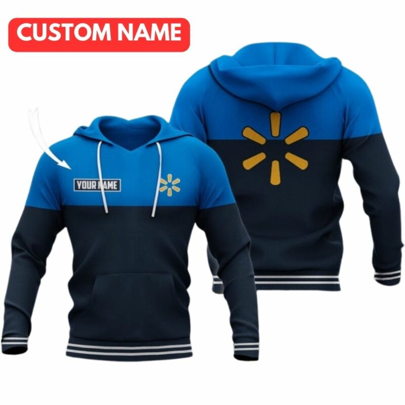 Personalized walmart logo blue and navy 3d hoodie 1