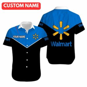 Personalized Walmart Logo In My Heart Black And Blue Funny Hawaiian Shirt