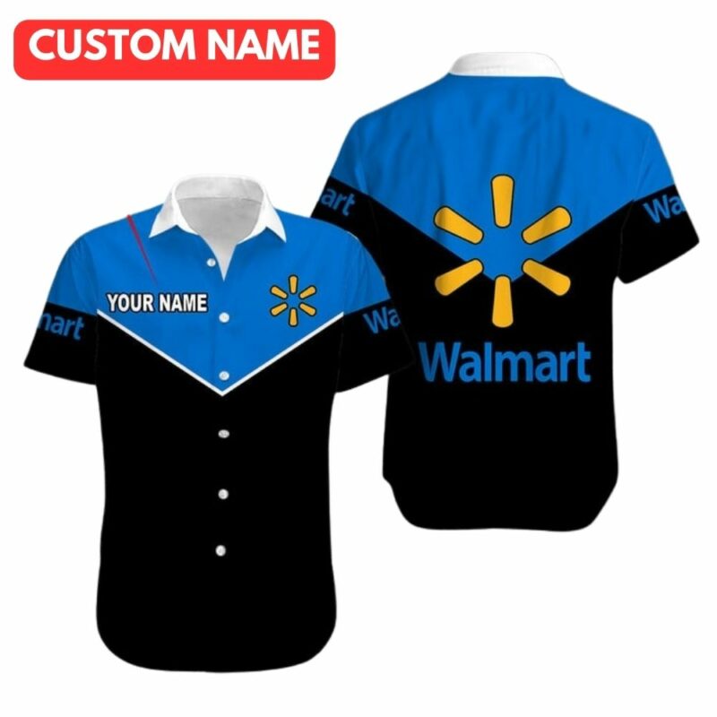 Personalized walmart logo in my heart black and blue funny hawaiian shirt 1