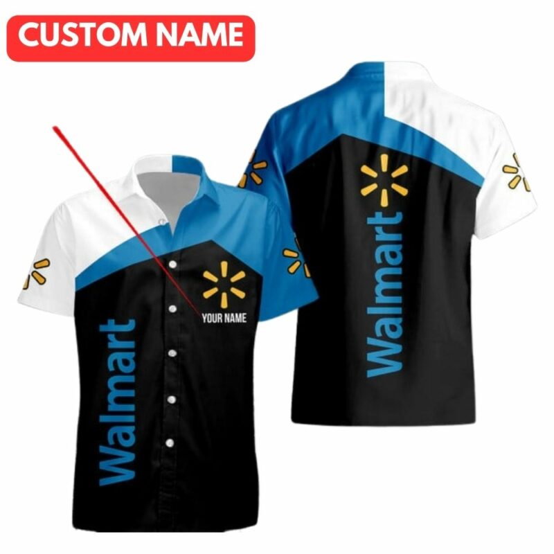 Personalized walmart logo in my heart black white and blue funny hawaiian shirt 1