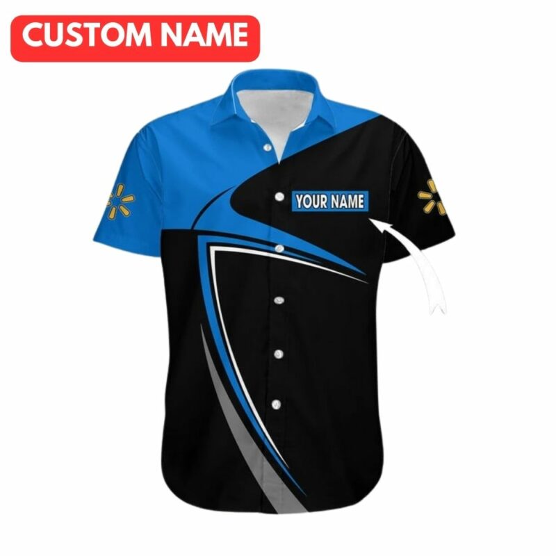 Personalized walmart logo in my heart blue and black hawaiian shirt 1