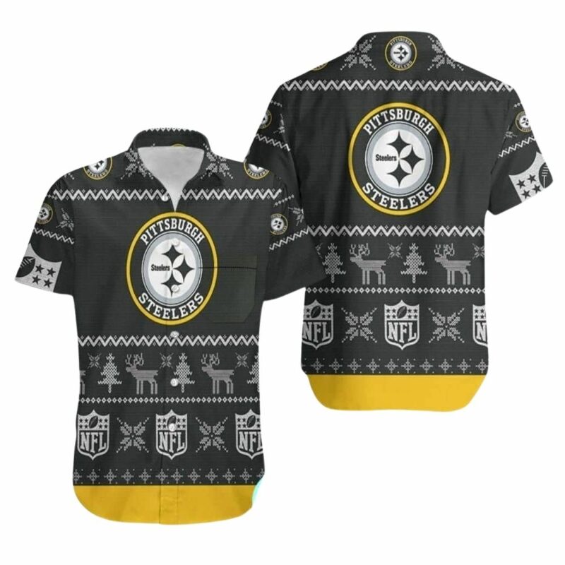 Pittsburgh ugly christmas hawaiian shirt 1