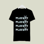 Playboy Bunny White Logo back 4 T Shirt