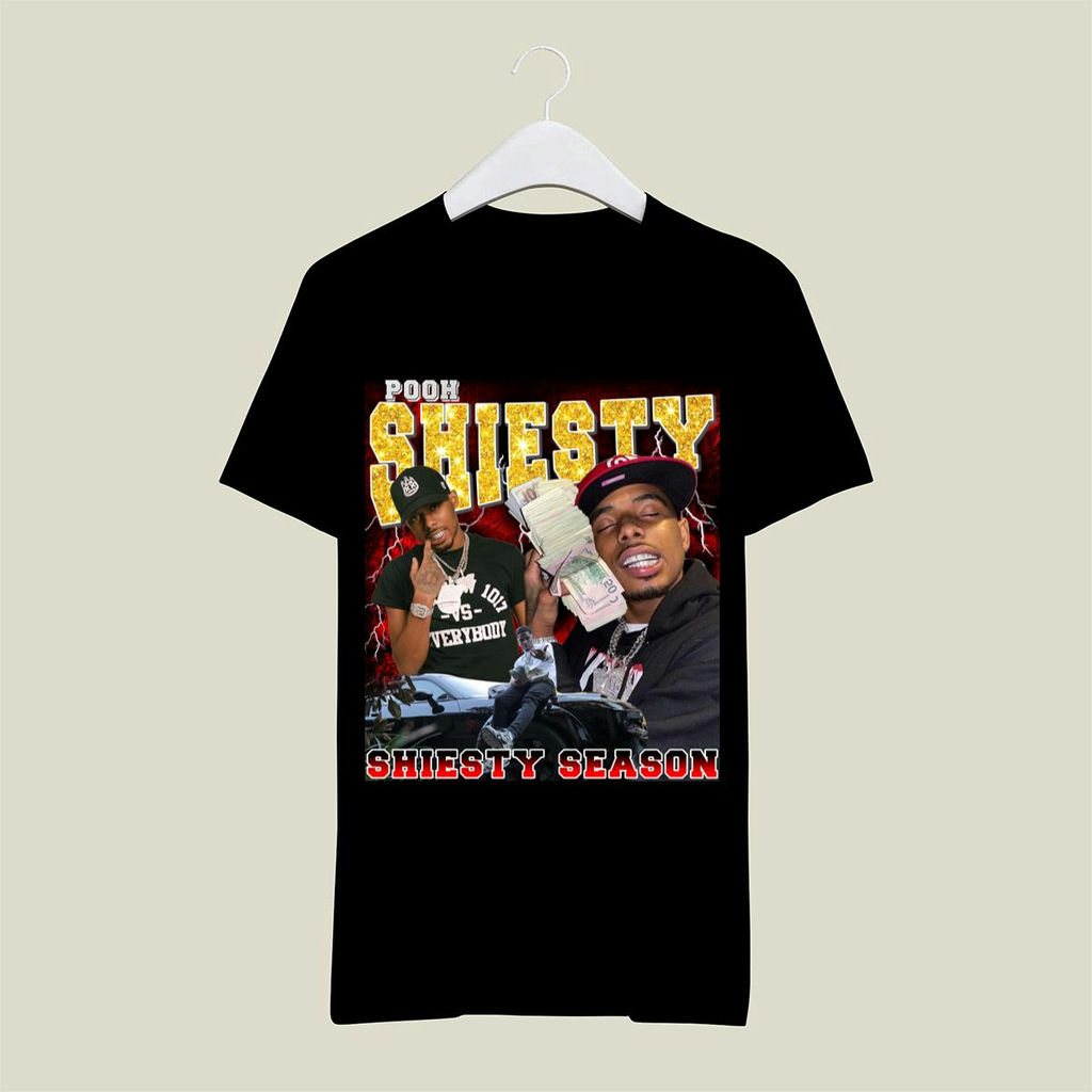 Pooh Shiesty T-Shirt Unisex, Maglietta In Cotone 100%, Stampa Di Qualità, Girocollo, Maniche Corte, Nero, Regalo Compleanno