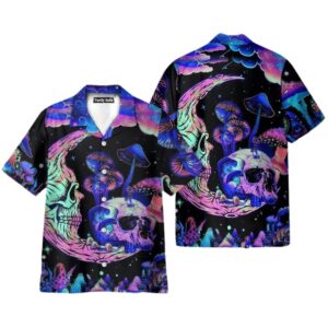Psychedelic Hippie Moon Skull And Mutated Mushroom Hawaiian Shirt