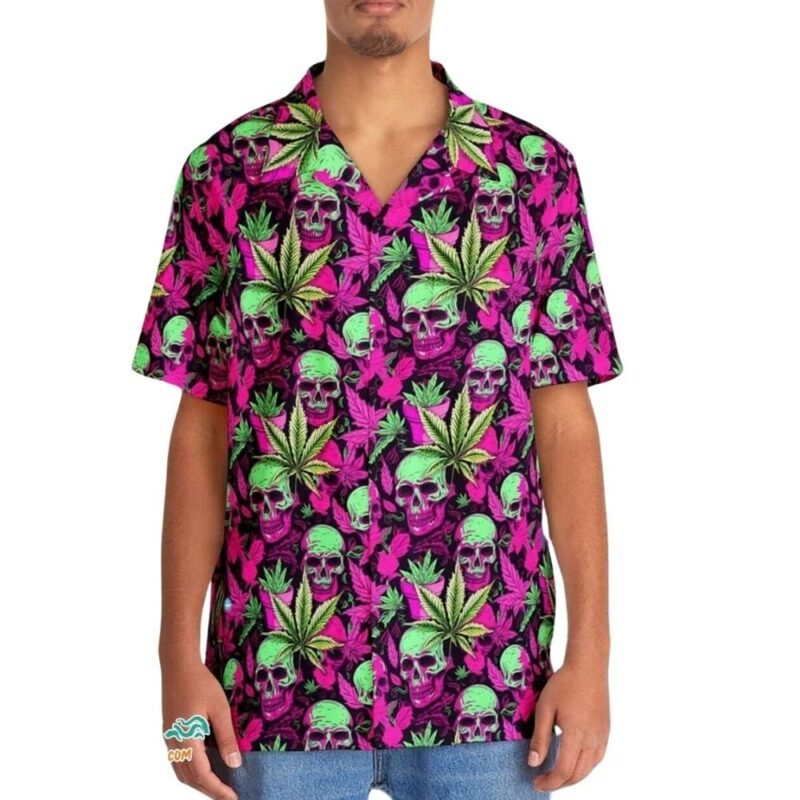 Psychedelic hippie skulls pattern hawaiian shirt 1