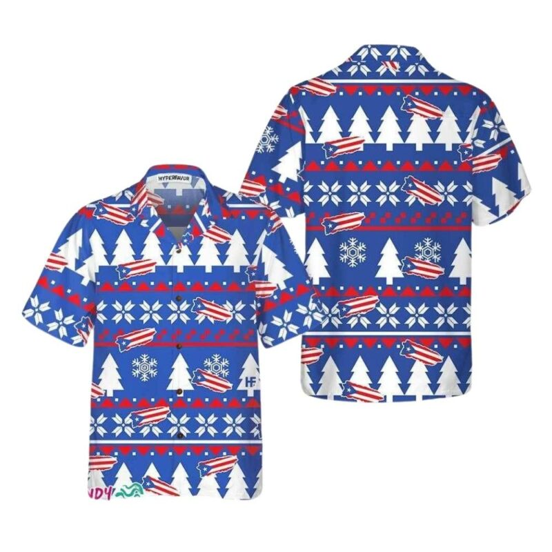 Puerto rico flag ugly christmas pattern hawaiian shirt 1