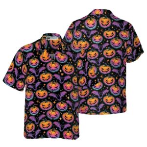 Pumpkin And Bat Halloween Pattern Hawaiian Shirt