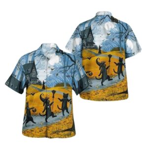Pumpkin Black Cat Graphic Halloween Hawaiian Shirt