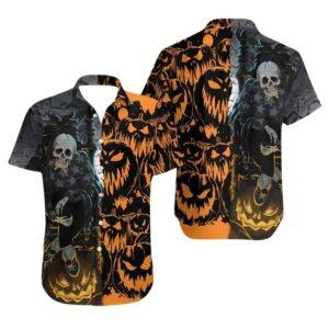 Pumpkin In Vibrant Black Hawaiian Shirt