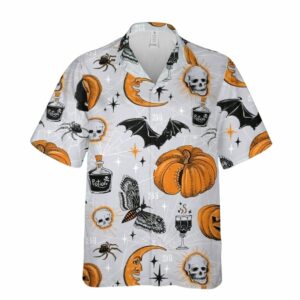 Pumpkin Spice Skull Bat Halloween Awesome Hawaiian Shirt