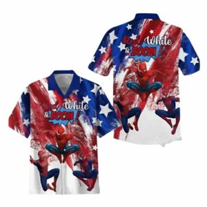 Red White And Boom Spiderman With Flag American For 4Th Of July Hawaiian Shirt