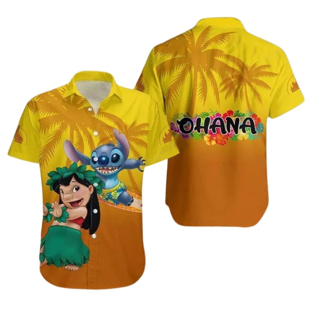 Retro funny lilo and stitch tropical palm tree summer hawaiian shirt 1