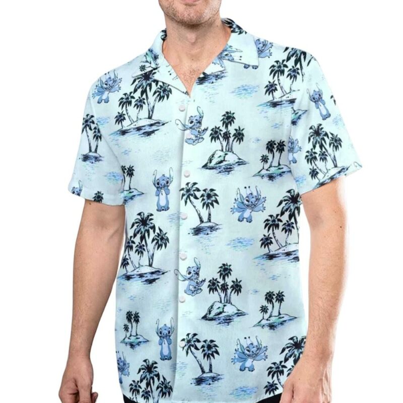 Retro stitch blue dog summer beach tropical palm tree hawaiian shirt 1