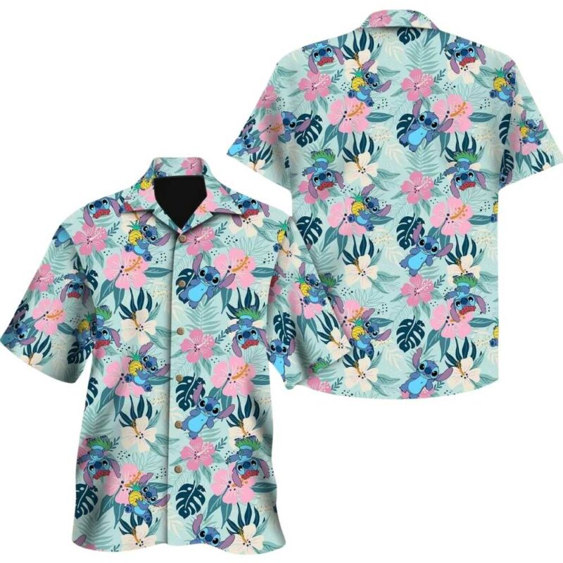 Retro stitch tropical hibiscus flowers aloha summer vaction hawaiian shirt 1