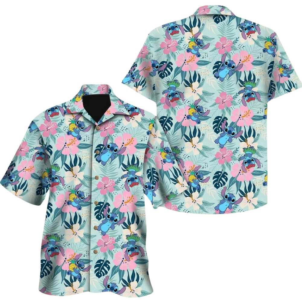 Retro stitch tropical hibiscus flowers aloha summer vaction hawaiian shirt 1