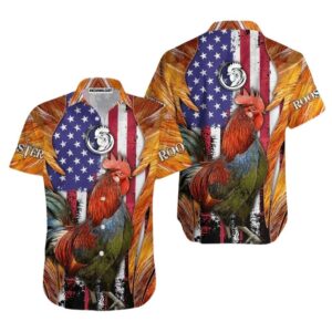 Rooster American Flag Farm Lover For 4th Of July Hawaiian Shirt