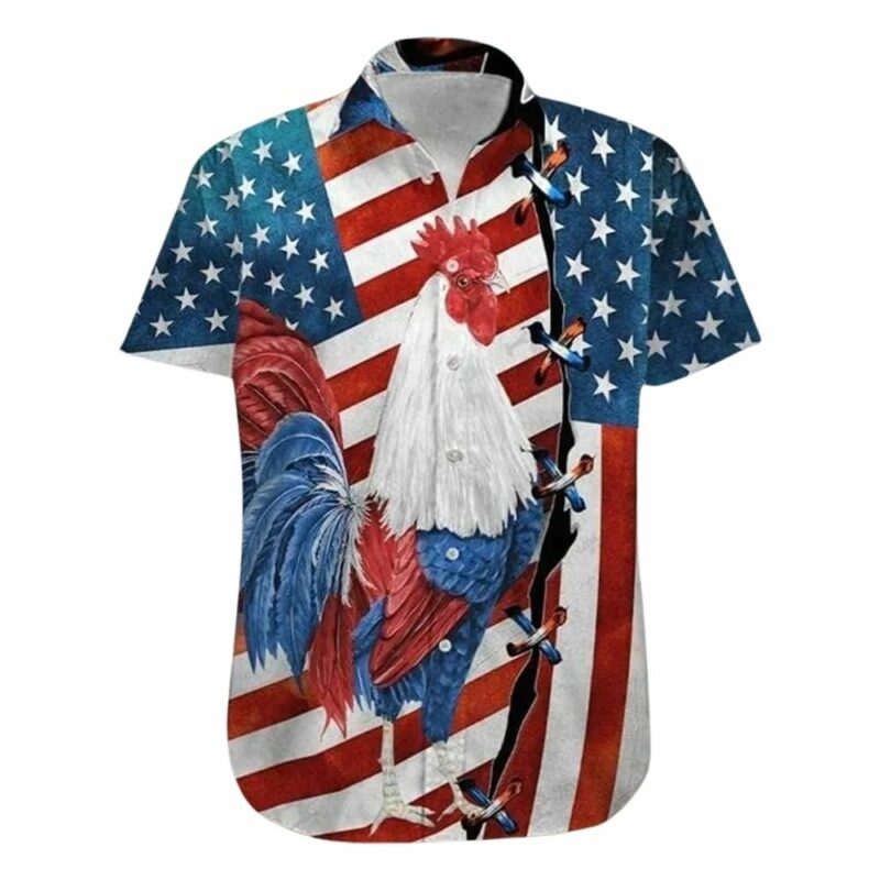 Rooster american flag for 4th of july hawaiian shirt 1