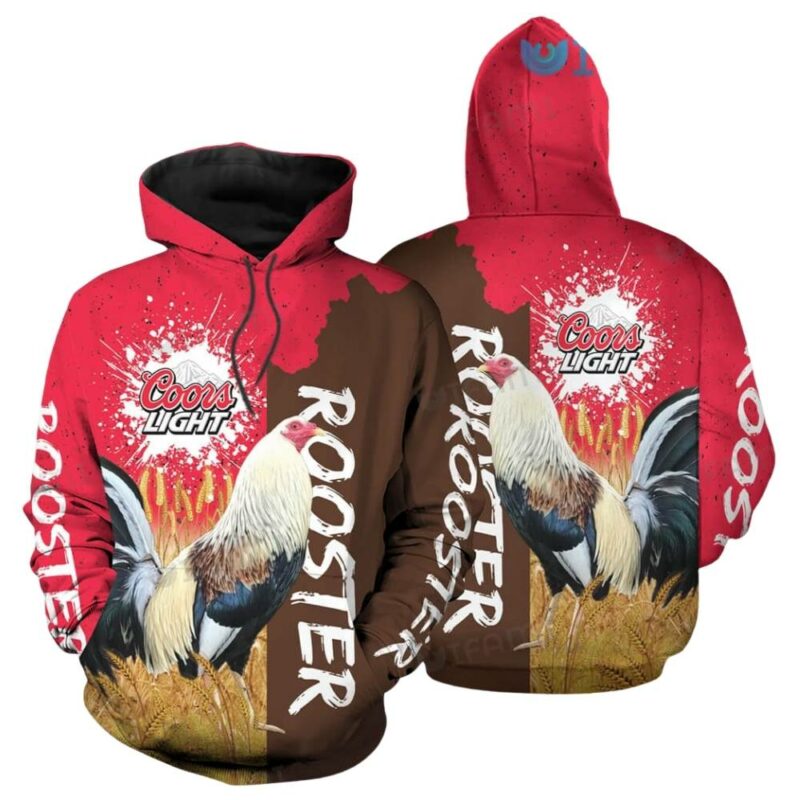 Rooster with coors light 3d hoodie 1