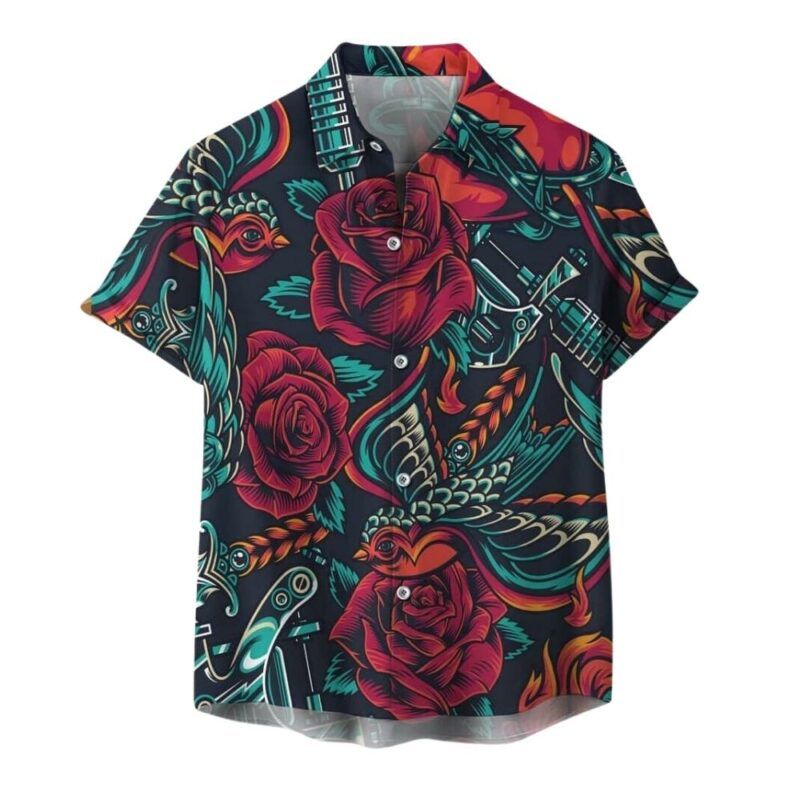 Roses bird tattoo hawaiian shirt 1