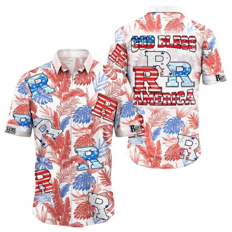Rutgers scarlet knight god bless america floral hawaiian shirt 1